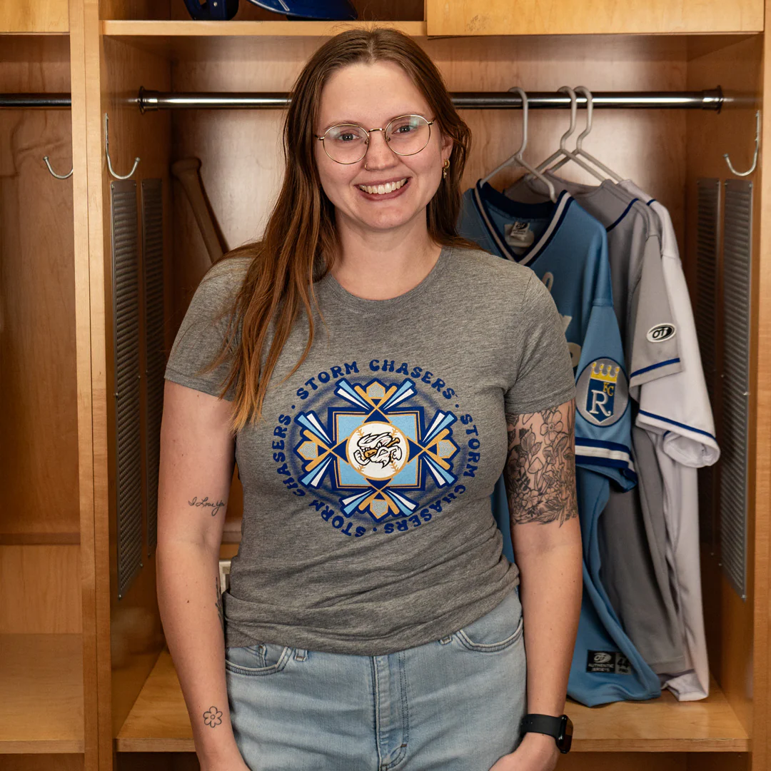 Omaha Storm Chasers Women's 108 Stitches Psychedelic Gray Tee - Image 2