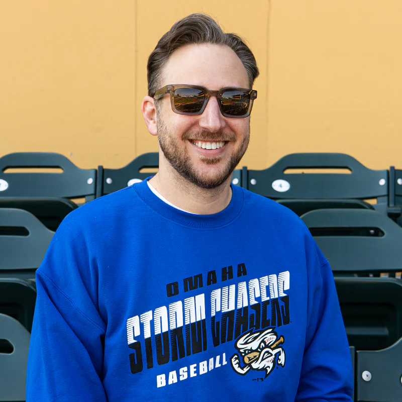 Omaha Storm Chasers Men's Champion Powerblend Fleece Royal Crewneck Sweatshirt - Image 2