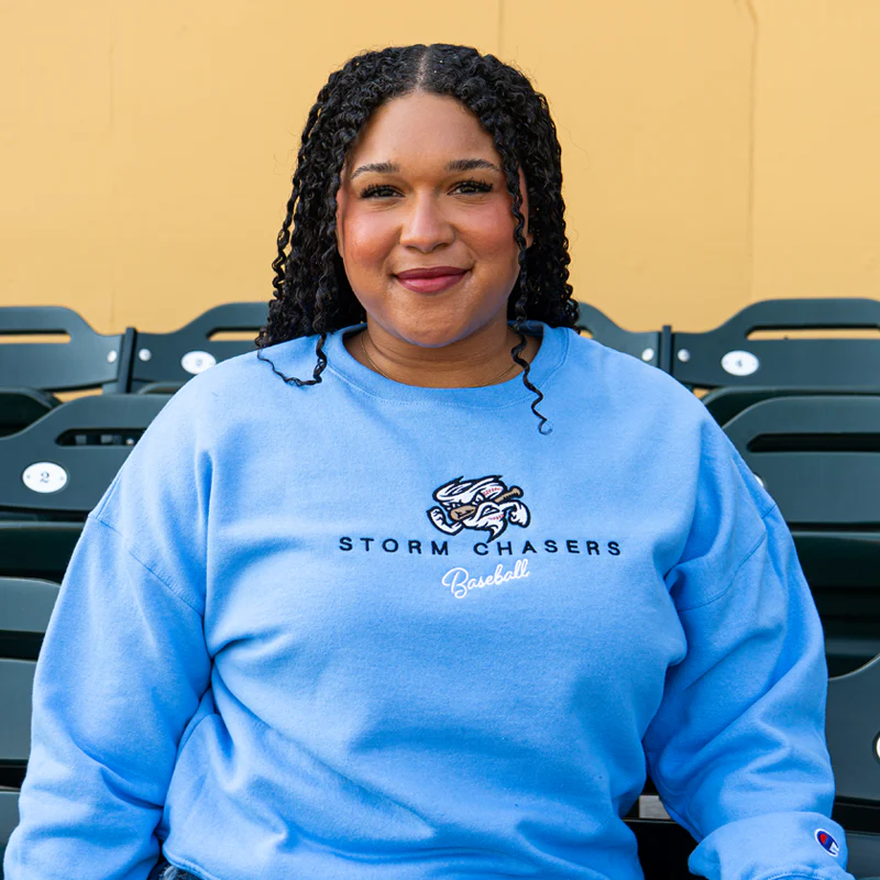 Omaha Storm Chasers Women's Champion Powerblend Fleece Lt Blue Crewneck Sweatshirt - Image 2