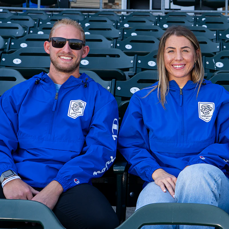 Omaha Storm Chasers Men's Champion Royal Pack N Go Jacket - Image 2