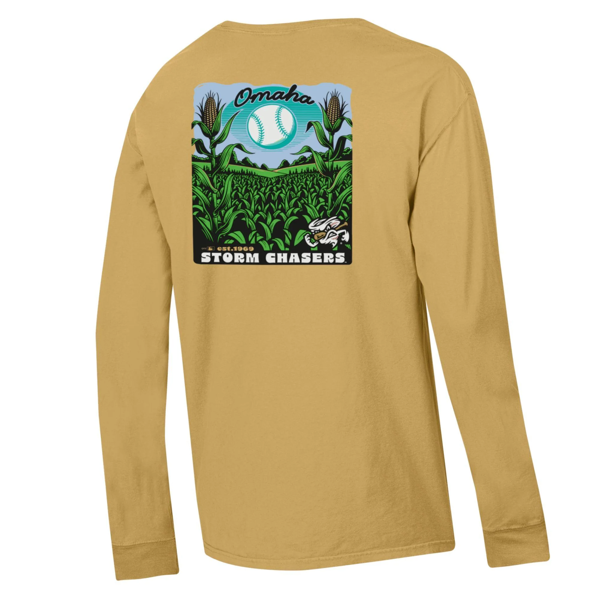 Omaha Storm Chasers Men's Comfort Wash Artisan Gold LS Tee - Image 2