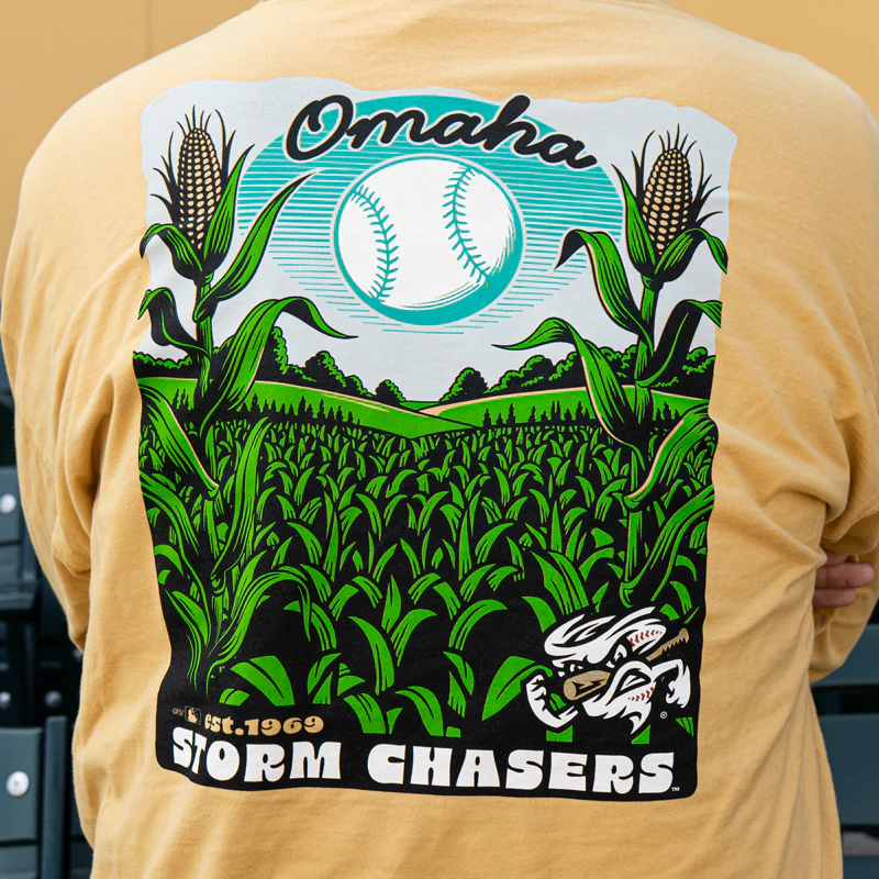 Omaha Storm Chasers Men's Comfort Wash Artisan Gold LS Tee - Image 4