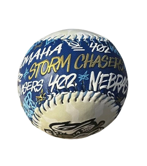 Omaha Storm Chasers Rawlings Royal/White Words Baseball - Image 3
