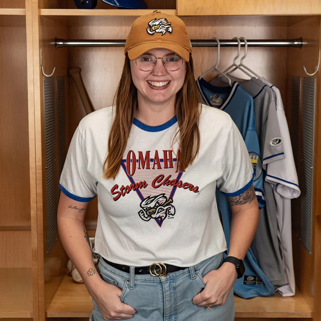 Omaha Storm Chasers Women's Retro Brand Cut Off White Ringer Tee - Image 2