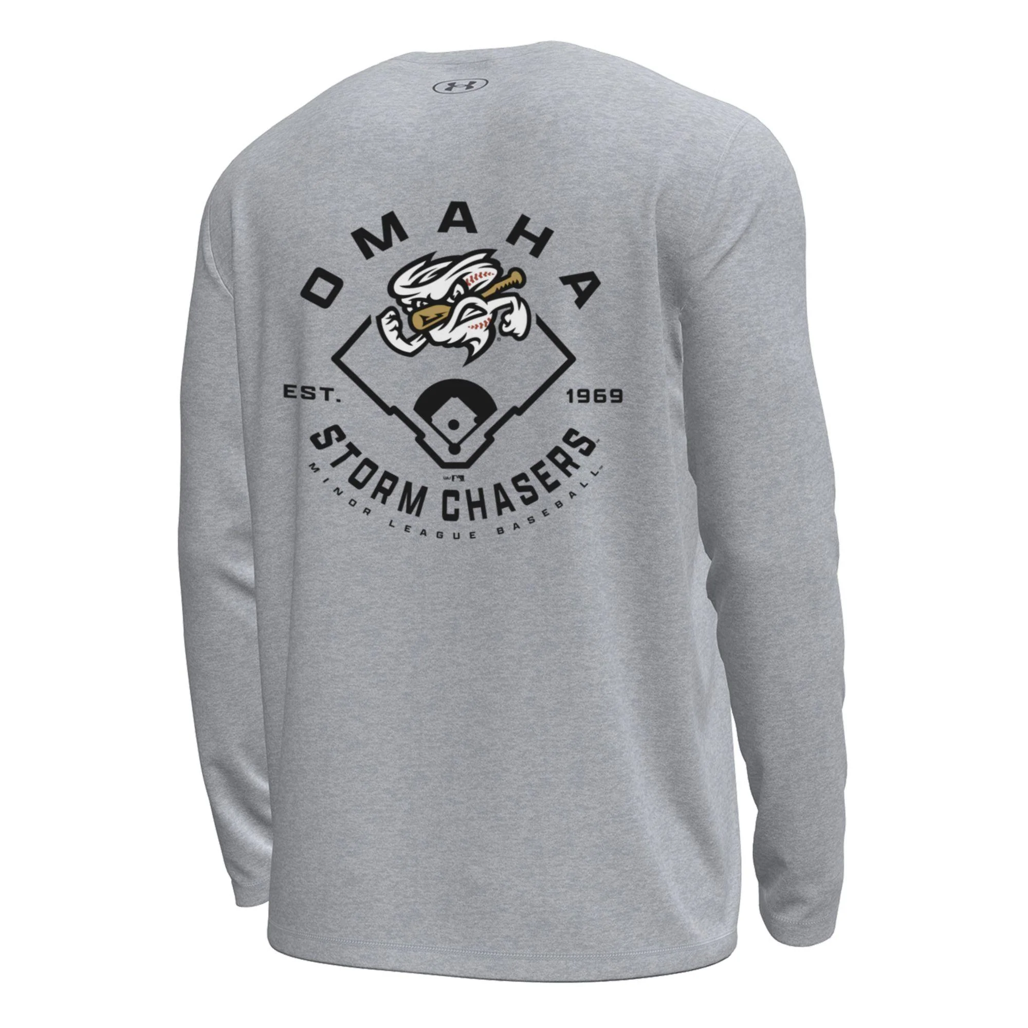 Omaha Storm Chasers Men's Under Armour Tech Stretch Gray LS Tee - Image 2